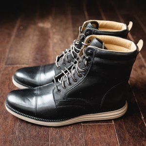 Cole Haan Lunargrand Lace Boots, Black Leather, Size 9.5